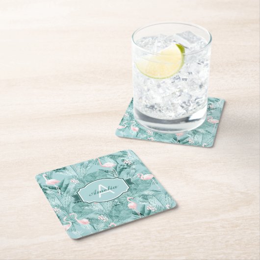 Flamingo Orchid Tropical Pattern Blauwgroen ID868 Kartonnen Onderzetters (Insitu)