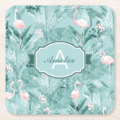 Flamingo Orchid Tropical Pattern Blauwgroen ID868 Kartonnen Onderzetters (Voorkant)