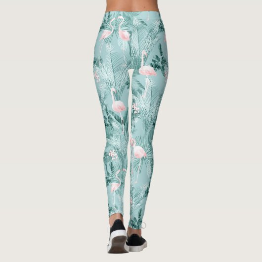 Flamingo Orchid Tropical Pattern Blauwgroen ID868 Leggings (Achterkant)
