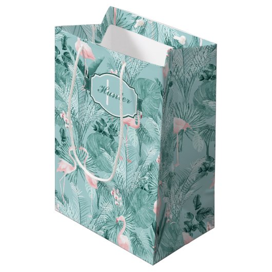 Flamingo Orchid Tropical Pattern Blauwgroen ID868 Medium Cadeauzakje (Voorkant Gekanteld)