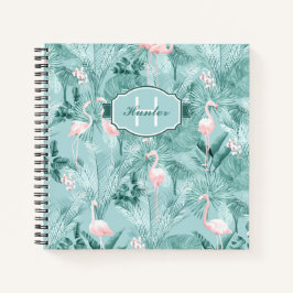 Flamingo Orchid Tropical Pattern Blauwgroen ID868 Notitieboek