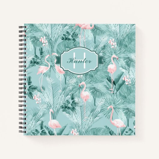 Flamingo Orchid Tropical Pattern Blauwgroen ID868 Notitieboek (Voorkant)