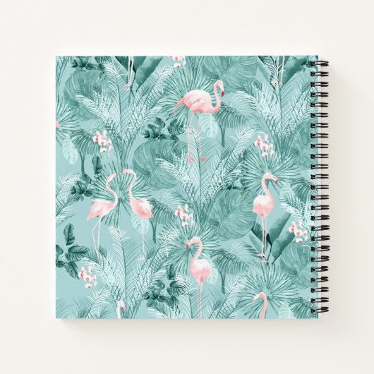 Flamingo Orchid Tropical Pattern Blauwgroen ID868 Notitieboek (Achterkant)