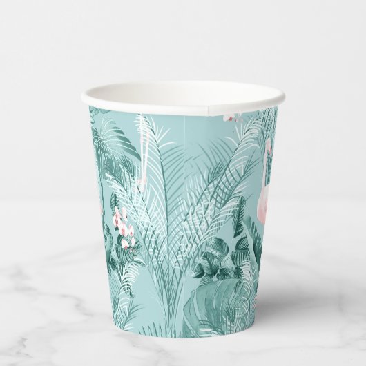 Flamingo Orchid Tropical Pattern Blauwgroen ID868 Papieren Bekers (Rechts)