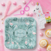 Flamingo Orchid Tropical Pattern Blauwgroen ID868 Papieren Bordje (Feest)