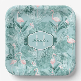 Flamingo Orchid Tropical Pattern Blauwgroen ID868 Papieren Bordje