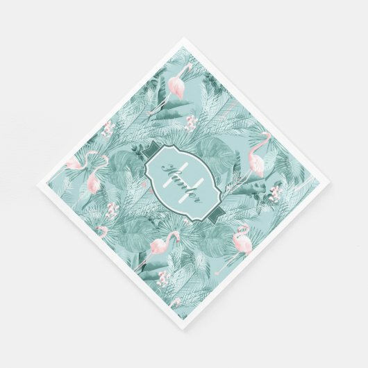 Flamingo Orchid Tropical Pattern Blauwgroen ID868 Servet (Hoek)