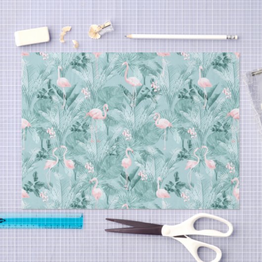 Flamingo Orchid Tropical Pattern Blauwgroen ID868 Tissuepapier (Craft)