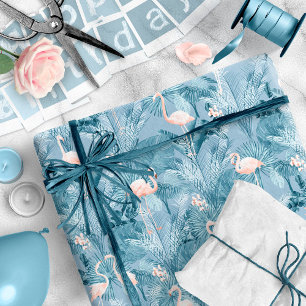 Flamingo Orchid Tropical Pattern Blue ID868 Cadeaupapier