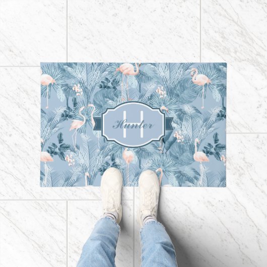 Flamingo Orchid Tropical Pattern Blue ID868 Deurmat (Binnen)