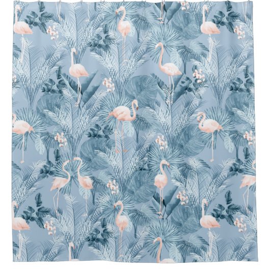 Flamingo Orchid Tropical Pattern Blue ID868 Douchegordijn (Voorkant)