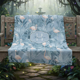 Flamingo Orchid Tropical Pattern Blue ID868 Fleece Deken