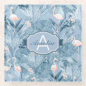 Flamingo Orchid Tropical Pattern Blue ID868 Glazen Onderzetter (Voorkant)
