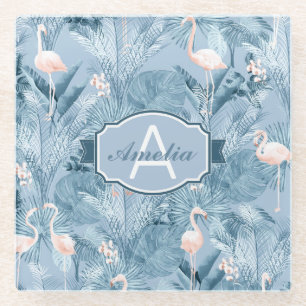 Flamingo Orchid Tropical Pattern Blue ID868 Glazen Onderzetter