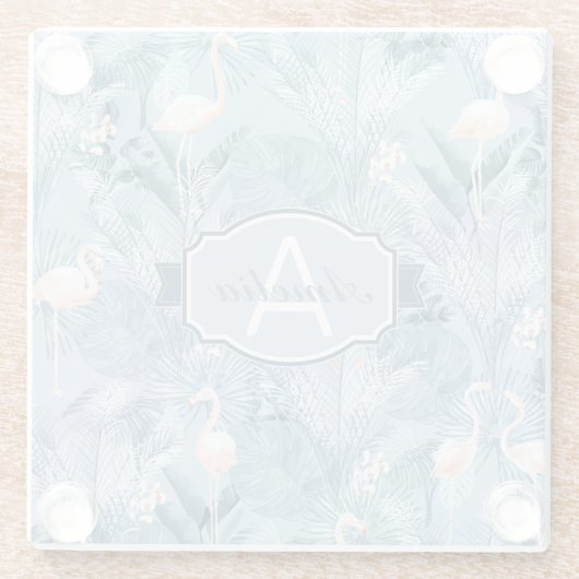 Flamingo Orchid Tropical Pattern Blue ID868 Glazen Onderzetter (Achterkant)