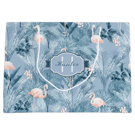Flamingo Orchid Tropical Pattern Blue ID868 Groot Cadeauzakje (Voorkant)