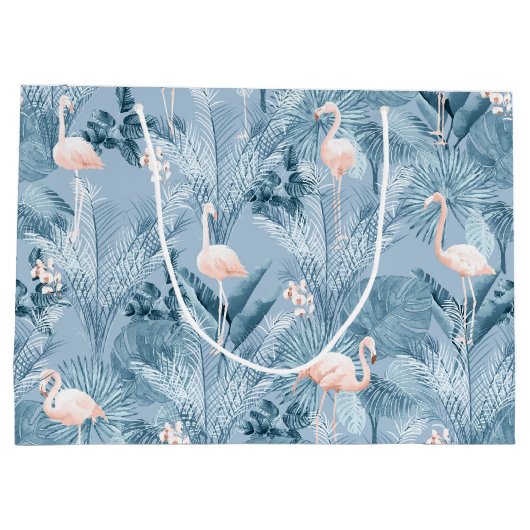 Flamingo Orchid Tropical Pattern Blue ID868 Groot Cadeauzakje (Achterkant)