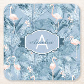 Flamingo Orchid Tropical Pattern Blue ID868 Kartonnen Onderzetters (Voorkant)