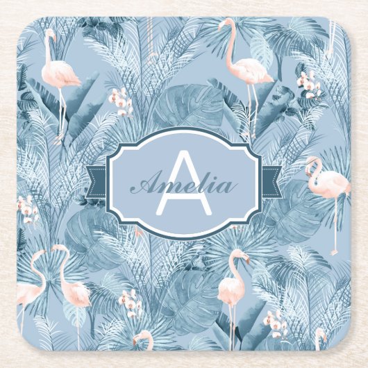 Flamingo Orchid Tropical Pattern Blue ID868 Kartonnen Onderzetters (Voorkant)