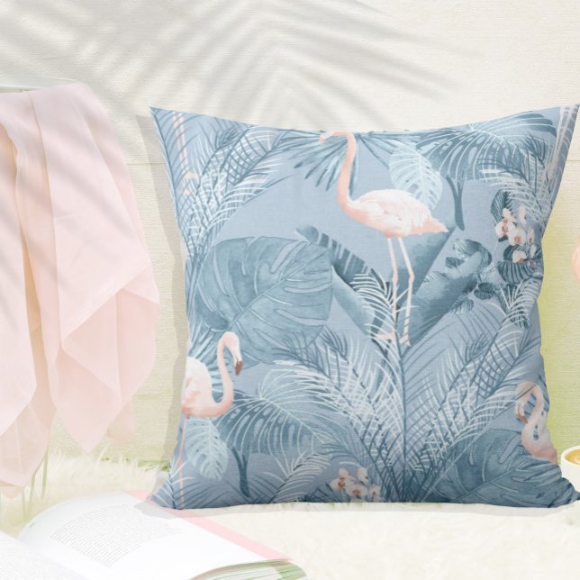 Flamingo Orchid Tropical Pattern Blue ID868 Kussen (Creator heeft geüpload)