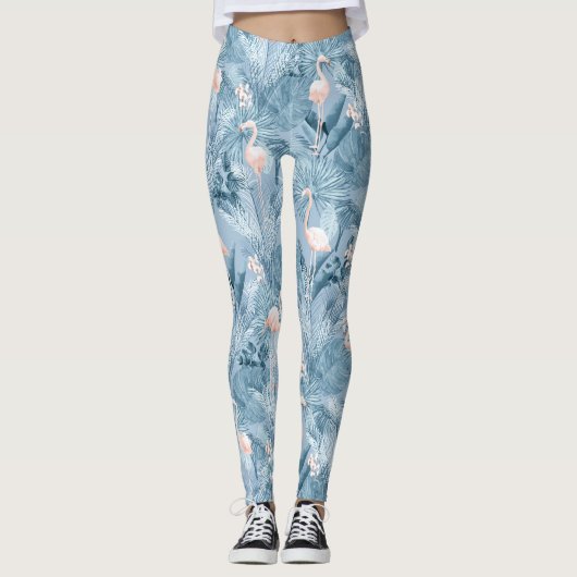 Flamingo Orchid Tropical Pattern Blue ID868 Leggings (Voorkant)