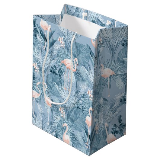 Flamingo Orchid Tropical Pattern Blue ID868 Medium Cadeauzakje (Achterkant Gekanteld)