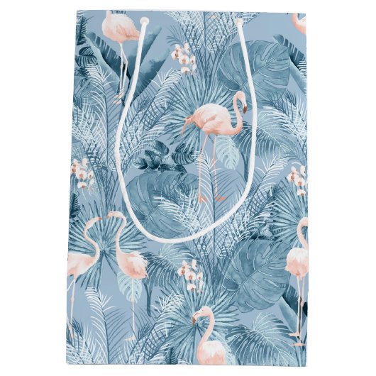 Flamingo Orchid Tropical Pattern Blue ID868 Medium Cadeauzakje (Achterkant)