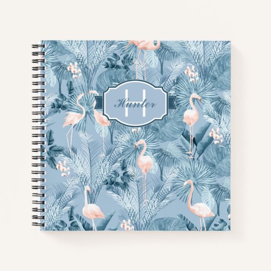 Flamingo Orchid Tropical Pattern Blue ID868 Notitieboek (Voorkant)