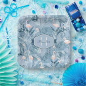 Flamingo Orchid Tropical Pattern Blue ID868 Papieren Bordje (Feest)