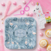Flamingo Orchid Tropical Pattern Blue ID868 Papieren Bordje (Feest)