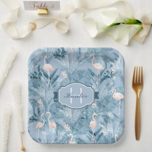 Flamingo Orchid Tropical Pattern Blue ID868 Papieren Bordje