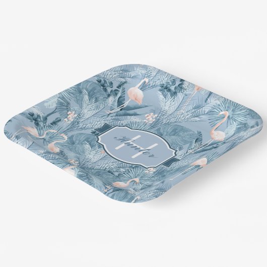 Flamingo Orchid Tropical Pattern Blue ID868 Papieren Bordje (Gebogen)