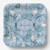 Flamingo Orchid Tropical Pattern Blue ID868 Papieren Bordje (Voorkant)