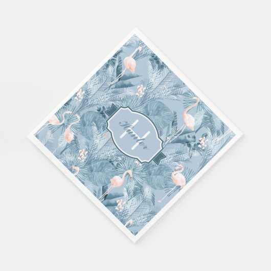 Flamingo Orchid Tropical Pattern Blue ID868 Servet (Hoek)