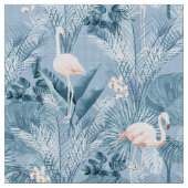 Flamingo Orchid Tropical Pattern Blue ID868 Stof (Close Up)