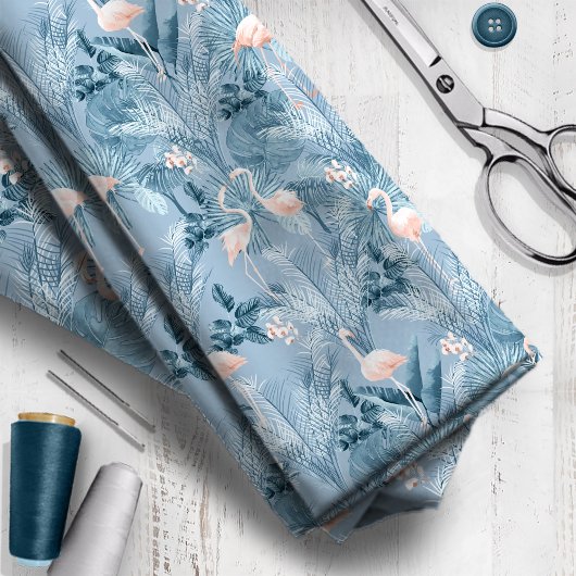 Flamingo Orchid Tropical Pattern Blue ID868 Stof