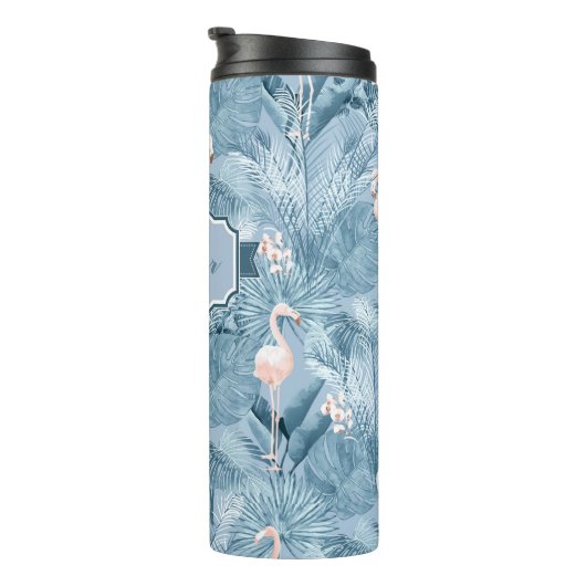 Flamingo Orchid Tropical Pattern Blue ID868 Thermosbeker (Geroteerd rechts)