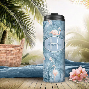 Flamingo Orchid Tropical Pattern Blue ID868 Thermosbeker