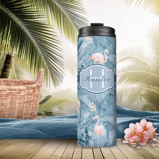 Flamingo Orchid Tropical Pattern Blue ID868 Thermosbeker
