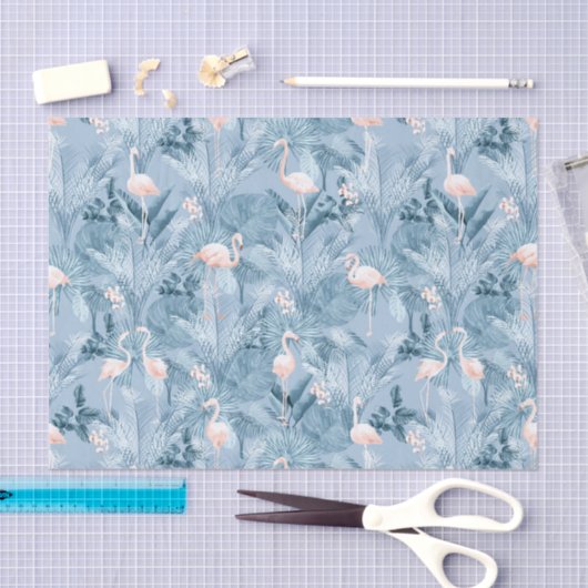 Flamingo Orchid Tropical Pattern Blue ID868 Tissuepapier (Craft)