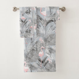 Flamingo Orchid Tropical Pattern Grey ID868 Bath T Bad Handdoek