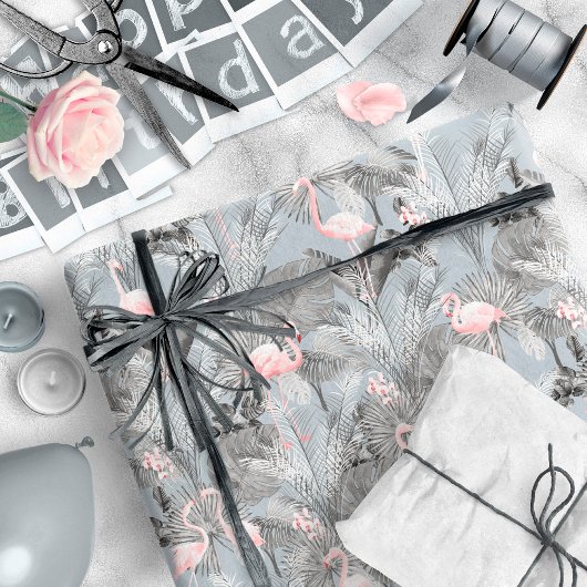 Flamingo Orchid Tropical Pattern Grey ID868 Cadeaupapier