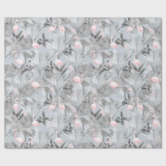 Flamingo Orchid Tropical Pattern Grey ID868 Cadeaupapier (Vlak)