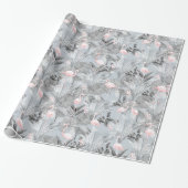 Flamingo Orchid Tropical Pattern Grey ID868 Cadeaupapier (Uitgerold)