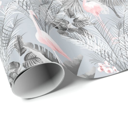 Flamingo Orchid Tropical Pattern Grey ID868 Cadeaupapier (Rol Hoek)