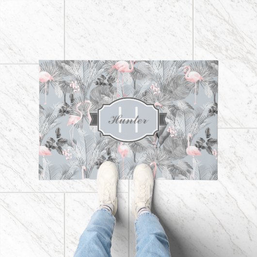 Flamingo Orchid Tropical Pattern Grey ID868 Deurmat (Binnen)