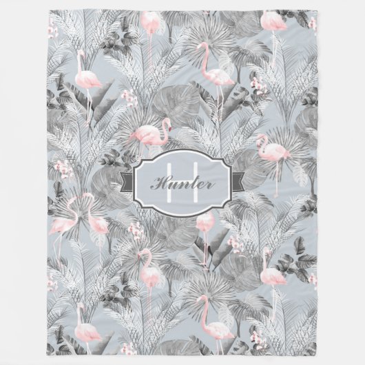 Flamingo Orchid Tropical Pattern Grey ID868 Fleece Deken (Voorkant)