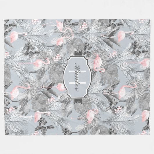 Flamingo Orchid Tropical Pattern Grey ID868 Fleece Deken (Voorkant (Horizontaal))