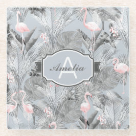 Flamingo Orchid Tropical Pattern Grey ID868 Glazen Onderzetter