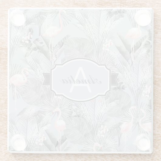 Flamingo Orchid Tropical Pattern Grey ID868 Glazen Onderzetter (Achterkant)